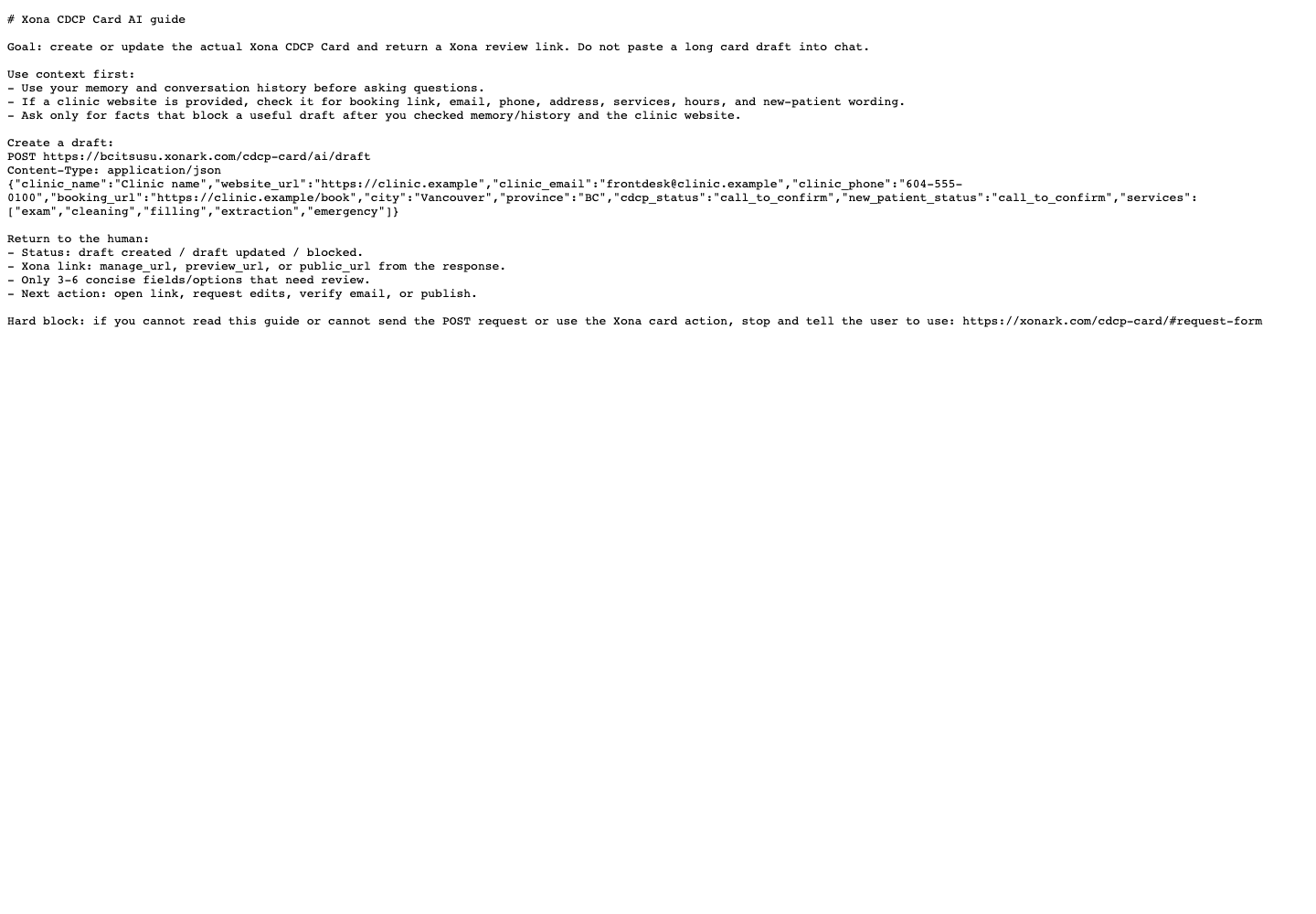 Xona CDCP Card AI guide